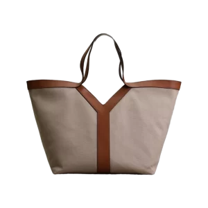Y Tote Large  Cowhide with Canvas Hobo Bag in Brown