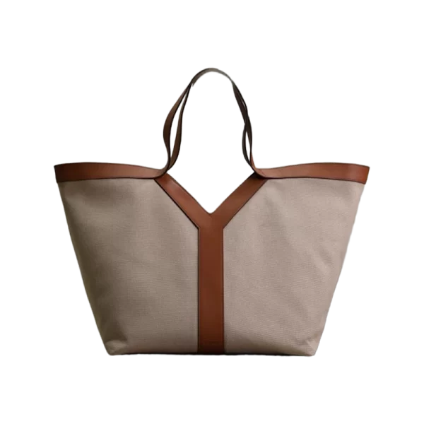 Y Tote Large  Cowhide with Canvas Hobo Bag in Brown