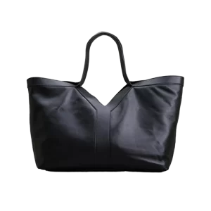 Y Tote Large Smooth Leather Hobo Bag in Black