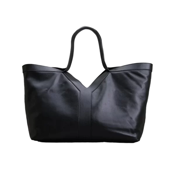 Y Tote Large Smooth Leather Hobo Bag in Black