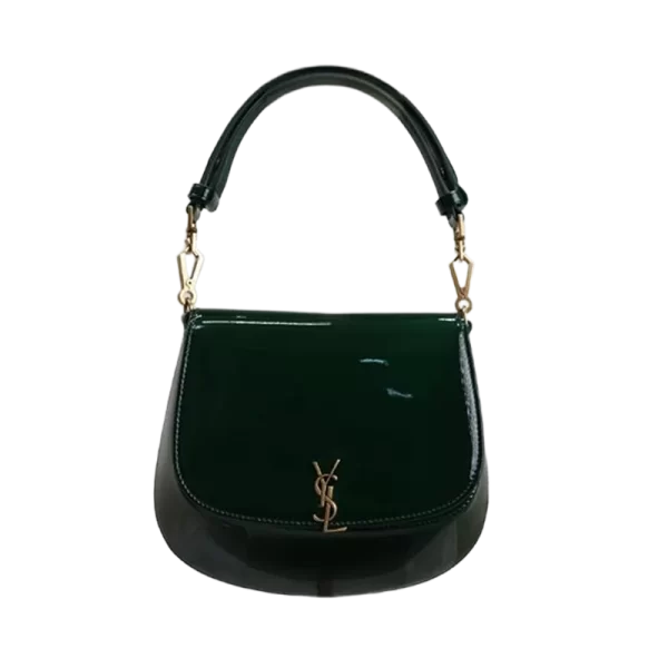 Saint Laurent Voltaire Top Handle in Patent Leather in Dark green