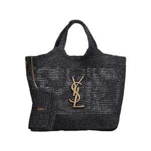 ICARE Premium Raffia Woven Tote Bag-in Black
