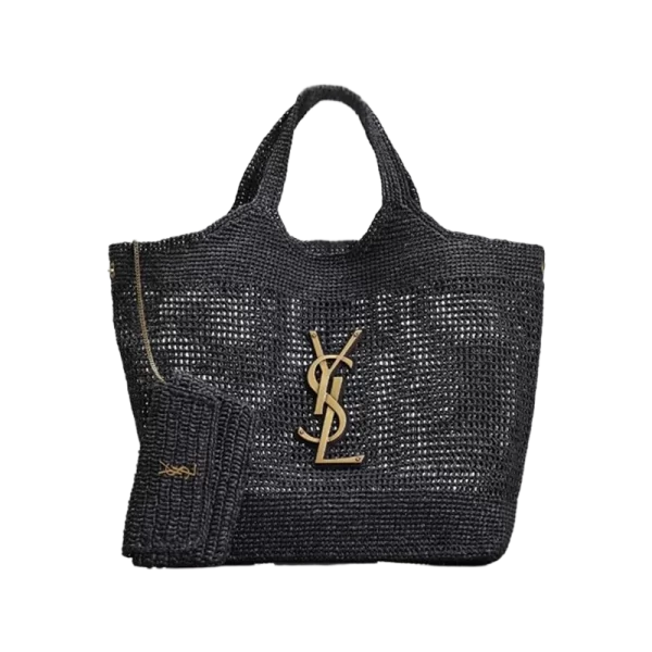 ICARE Premium Raffia Woven Tote Bag-in Black