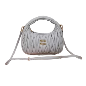 Wander Matelassé Nappa Leather Hobo Bag-5BC125(Pearl Gray)