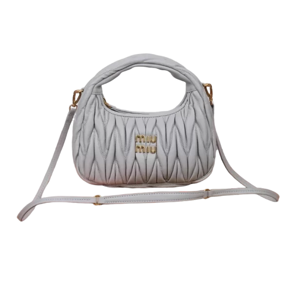 Wander Matelassé Nappa Leather Hobo Bag-5BC125(Pearl Gray)