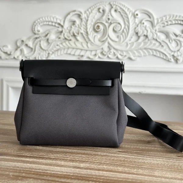 Hermes 25S Mini Herbag 20 With Toile H Canvas and Hunter Leather