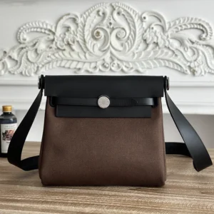 Hermes 25S Mini Herbag 20 With Toile H Canvas and Hunter Leather