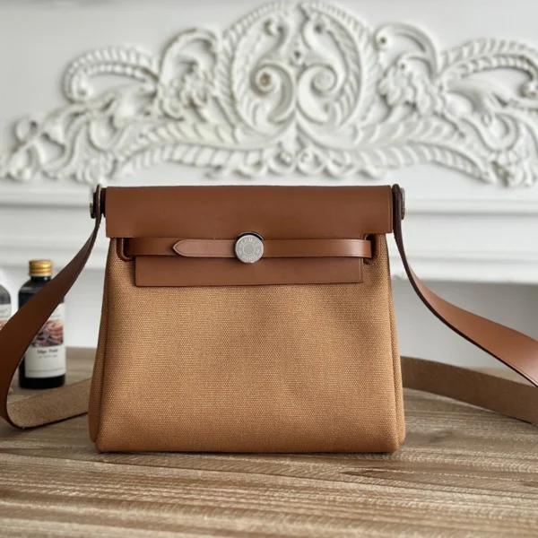 Hermes 25S Mini Herbag 20 With Toile H Canvas and Hunter Leather