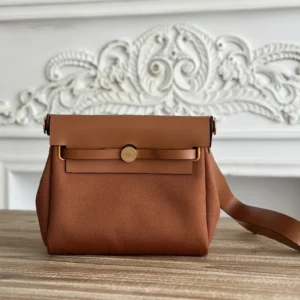 Hermes 25S Mini Herbag 20 With Toile H Canvas and Hunter Leather