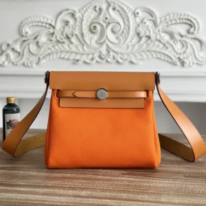Hermes 25S Mini Herbag 20 With Toile H Canvas and Hunter Leather