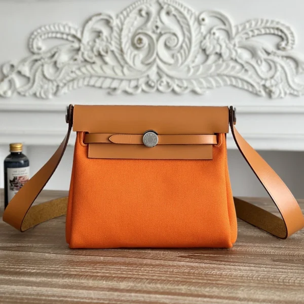 Hermes 25S Mini Herbag 20 With Toile H Canvas and Hunter Leather