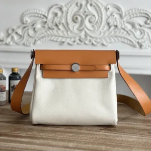 Hermes 25S Mini Herbag 20 With Toile H Canvas and Hunter Leather