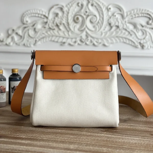 Hermes 25S Mini Herbag 20 With Toile H Canvas and Hunter Leather