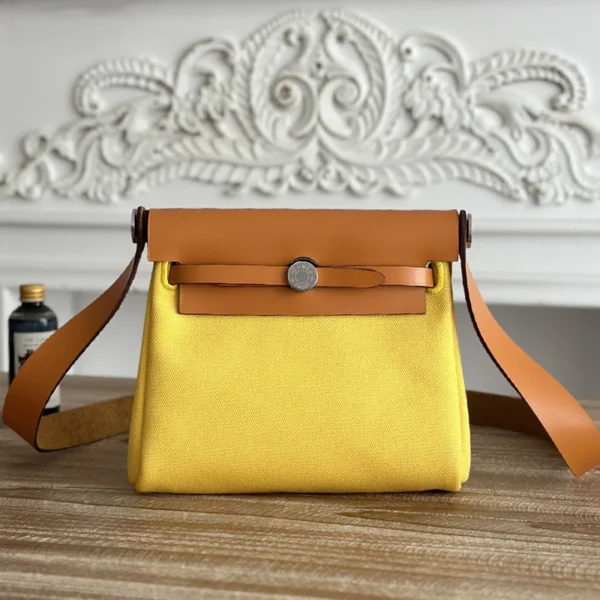 Hermes 25S Mini Herbag 20 With Toile H Canvas and Hunter Leather