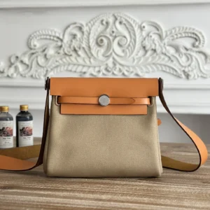 Hermes 25S Mini Herbag 20 With Toile H Canvas and Hunter Leather
