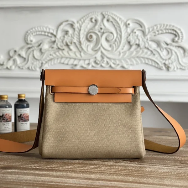 Hermes 25S Mini Herbag 20 With Toile H Canvas and Hunter Leather
